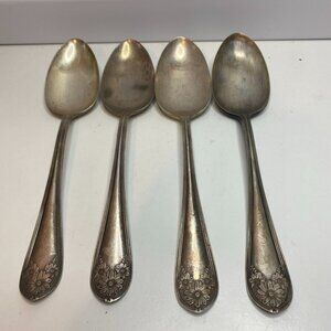 4 WM Roger & Son AA Spoons Pat: Jan 4th 1910 Silver Plate Floral Design 8.25” L